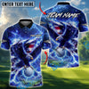 BlueJose Eagle Strike Lightning Golf Polo Personalized Name, Team Name 3D Shirt (4 Colors)