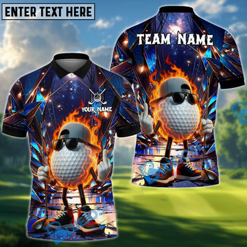 BlueJose Savage Fireball Funny Golf Polo Customized Name, Team Name 3D Shirts
