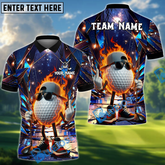 BlueJose Savage Fireball Funny Golf Polo Customized Name, Team Name 3D Shirts