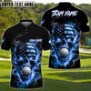 BlueJose Patriotic Skull Fire Golf Polo Personalized Name, Team Name 3D Shirt (4 Colors)