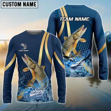 Bluejose Pike Fishing Navy Gold Sport Stripe Scale Pattern Custom Name & Team Name 3D Shirts