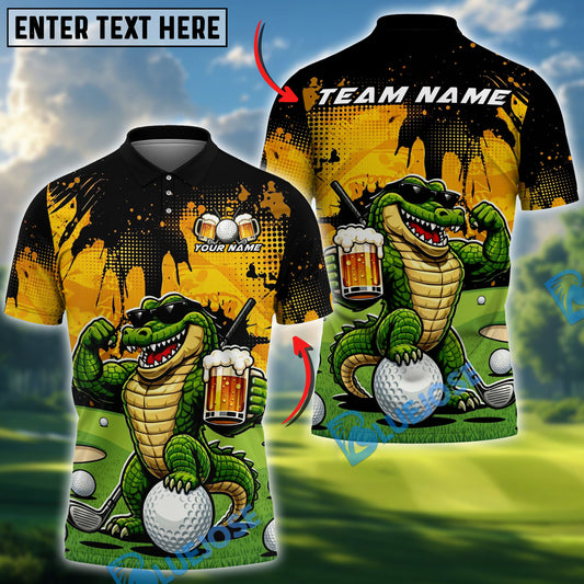 BlueJose Golf Funny Beer Alligator Design Customized Name, Team Name Shirts