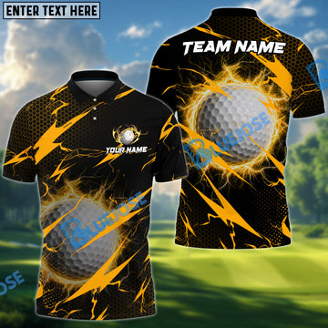 BlueJose Golf Lightning Hexagon Pattern Personalized Name, Team Name 3D Shirt (6 Colors)