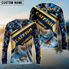 Bluejose Fishing Navy Hexagon Gold Stripe Custom Name & Team Name 3D Shirts (12 Breeds)