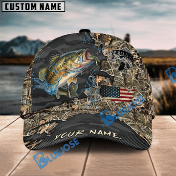 BlueJose Bass Fishing American Flag Map Camo Pattern Personalized Cap