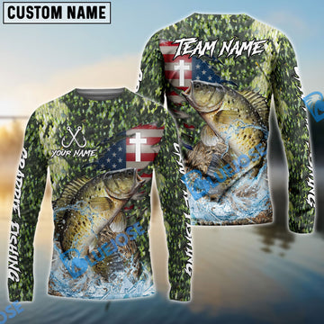 Bluejose Crappie Fishing American Flag Camo Cross Skin Custom Name & Team Name 3D Shirts