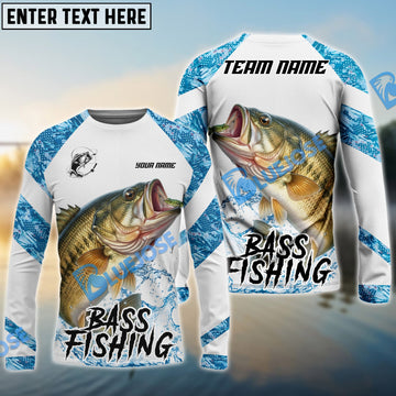 Bluejose Bass Fishing Blue Camo White Pattern Sport Custom Name & Team Name 3D Shirts