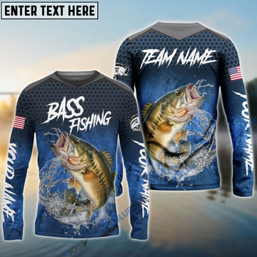 Bluejose Bass Fishing Dark Blue American Sport Custom Name & Team Name 3D Shirts
