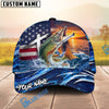 BlueJose Fishing American Flag Sunset Wave Personalized Cap (13 Breeds)