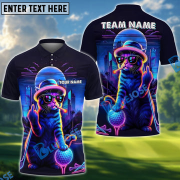 BlueJose Golf Cat Neon Style Personalized Name, Team Name 3D Shirt (4 Colors)