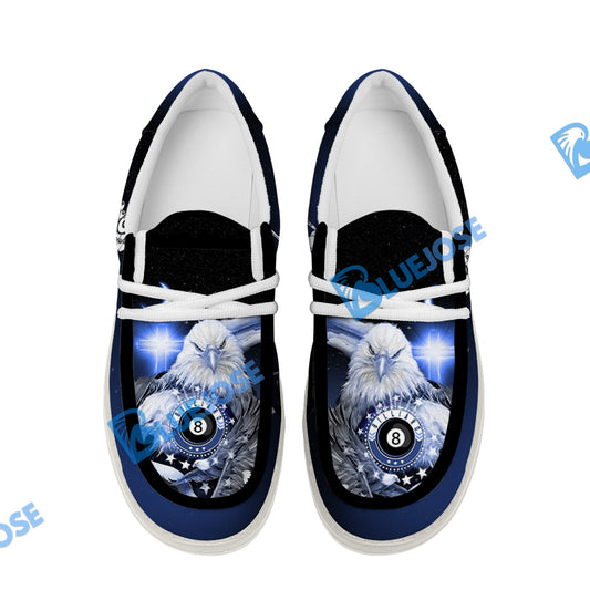 BlueJose Billiards Ball 8 Cross Eagle American Flag  White Canvas Loafer Shoes (4 Colors)