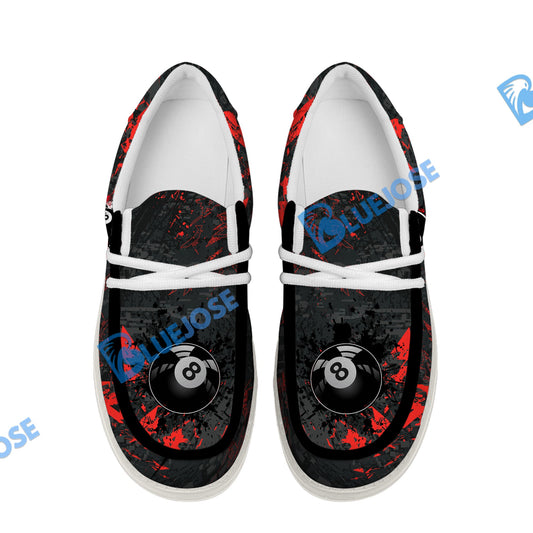 BlueJose Billiards 8 Ball Black Stains Grunge Red White Canvas Loafer Shoes