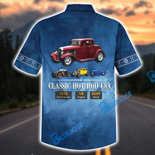 Bluejose Retro Hot Rod Car Lover - Customized Car Photo Hawaiian Shirt