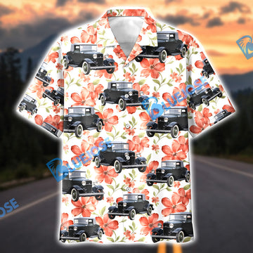 Bluejose Personalized Hot Rod Classic Car Red Floral Hawaiian Shirt