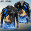 Bluejose Redfish Fishing Blue Scratch Camo Water Splash Custom Name & Team Name 3D Shirts