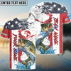 Bluejose Bass Fishing American Flag Red Blue Seawave Custom Name & Team Name Shirts For Kids