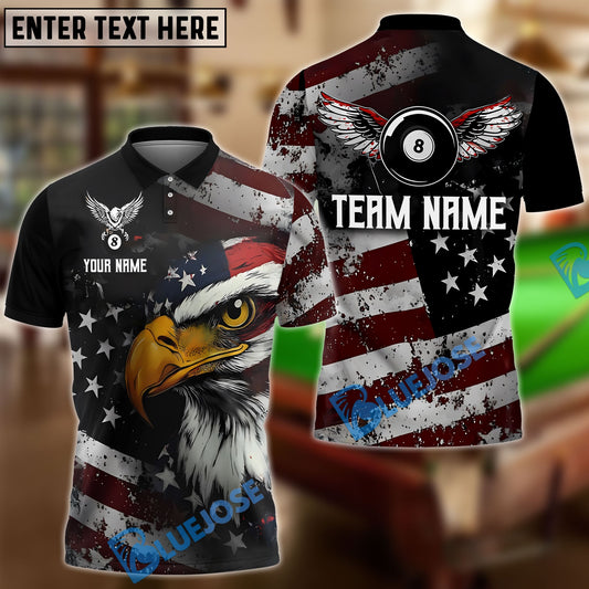 BlueJose Billiards 8 Ball Wings US Flag Patriotic Eagle Personalized Name, Team Name Shirt