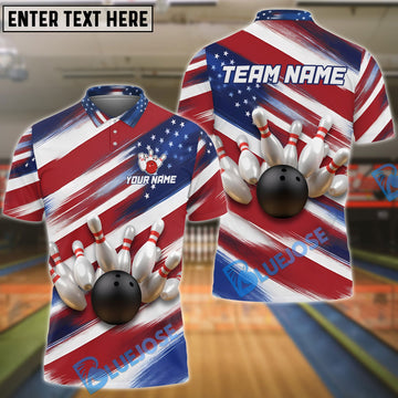 BlueJose Bowling and US Flag Color Personalized Name, Team Name Unisex Shirt