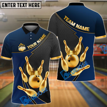 BlueJose Bowling And Pins Royal Crown Customized Name 3D Shirt (6 Colors)