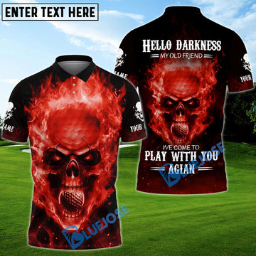 BlueJose Hello Darkness My Old Flaming Fire Skull Golf Shirt, Custom Name Golf 3D Shirts