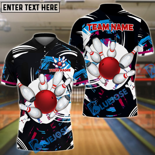 BlueJose Bowling and Pins Black Red Tornado Customized Name, Team Name 3D Shirt