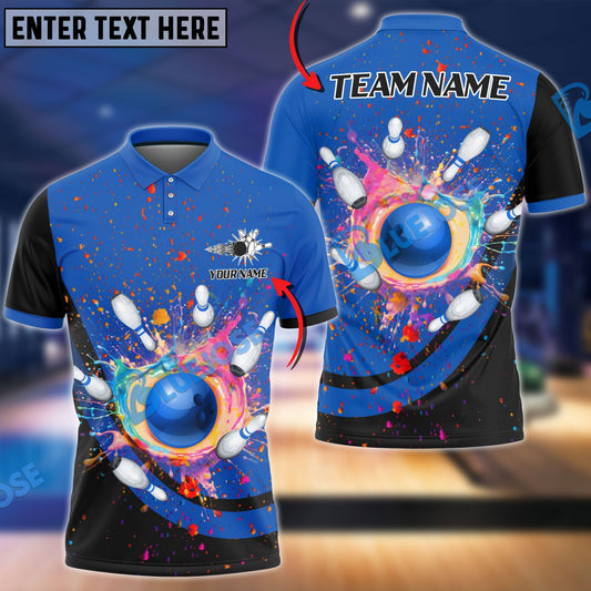 BlueJose Bowling and Pins Curve Colorful Land Customized Name, Team Name 3D Shirt (5 Colors)