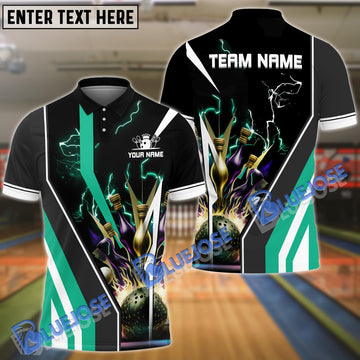 BlueJose Bowling And Pins Electro Strike Multicolor Customized Name 3D Shirt (4 Colors)