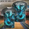 BlueJose Bowling & Pins Flaming Dragon Power Strike Design Customized Name, Team Name 3D Shirt (4 Colors)