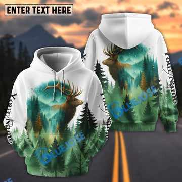BlueJose White Elk Hunting Watercolor Art Personalized Name Hoodie For Hunting Lover