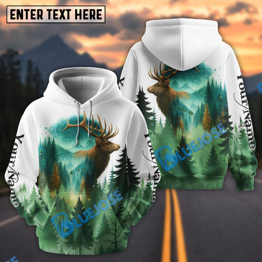 BlueJose White Elk Hunting Watercolor Art Personalized Name Hoodie For Hunting Lover