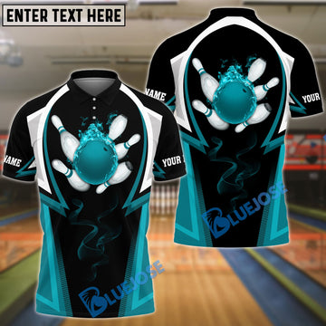 BlueJose Cyan Flame Bowling Ball Premium Customized Name 3D Shirt