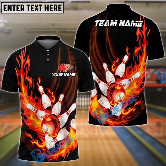 BlueJose Bowling And Pins Flame Customized Name 3D Shirt ( 6 Colors)