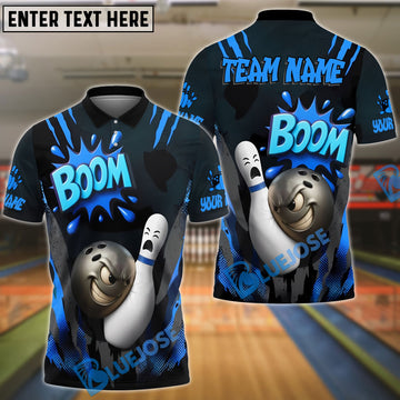 BlueJose Bowling Boom Cartoon Impact Customized Name, Team Name 3D Shirt (4 Colors)