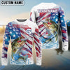 Bluejose Bass Fishing Watercolor USA Flag Custom Name & Team Name Shirts For Kids
