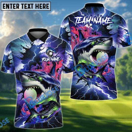 BlueJose Shark Strike Golf Polo Shirt, Customized Name & Team Name 3D Shirts (4 Colors)