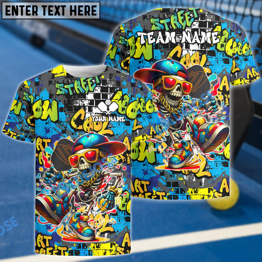 BlueJose Personalized Street Graffiti Skull Pickleball Name & Team Name 3D Shirts (4 Colors)