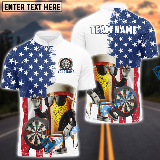 BlueJose Darts Funny Beer Us Flag Personalized Name, Team Name Shirt