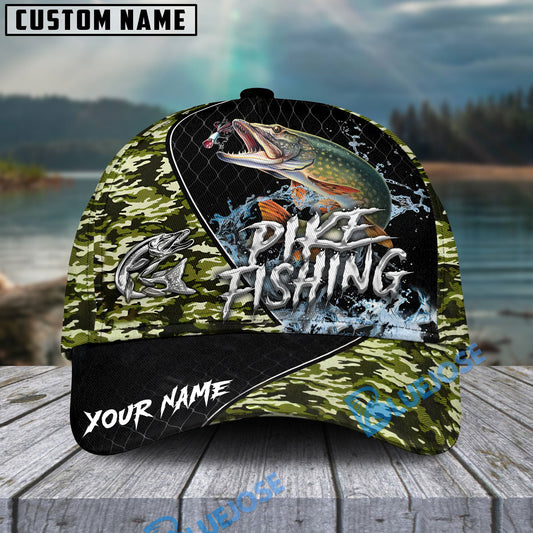 BlueJose Pike Fishing Camo Grid Water Pattern Personalized Cap