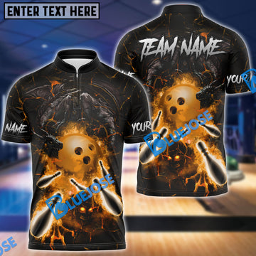 BlueJose Bowling And Pins Dragon And Skull Multicolor Customized Name 3D Shirt (4 Colors)
