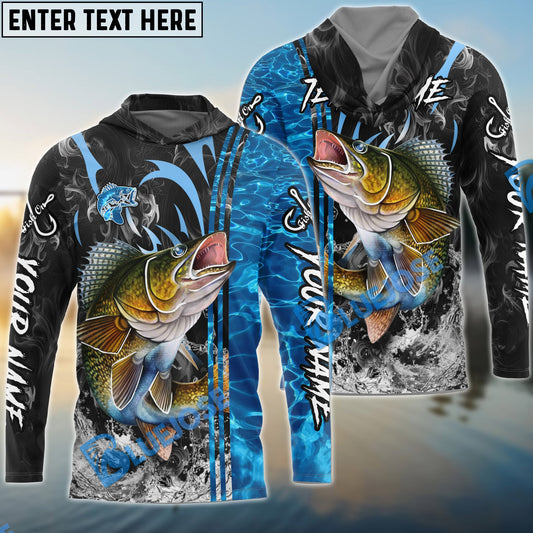 Bluejose Walleye Fishing Sparkling Water Smoke Pattern Design Custom Name & Team Name 3D Shirts