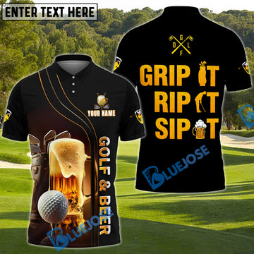 BlueJose Grip It Rip It Sip It Funny Golf Beer Shirt, Custom Name Golf 3D Shirts