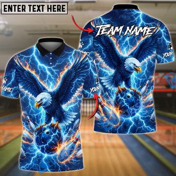 BlueJose Bowling & Pins Electric Eagle Lightning Strike Customized Name, Team Name 3D Shirt (4 Colors)