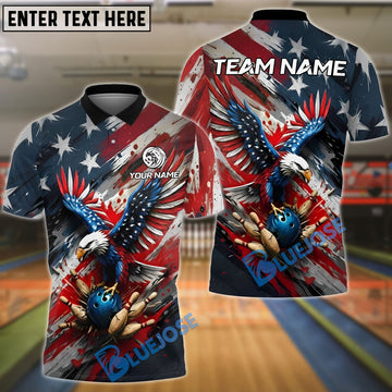 BlueJose Bowling American Eagle Patriotic Battle Art Personalized Name, Team Name 3D Shirt