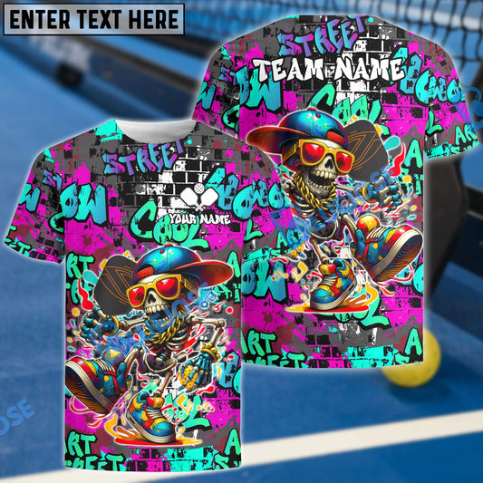 BlueJose Personalized Street Graffiti Skull Pickleball Name & Team Name 3D Shirts (4 Colors)