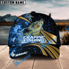 BlueJose Fishing Hooked Jump Splash Personalized Cap (Bass, Walleye, Trout, Crappie, Tuna, Marlin, Mahi-Mahi, Pike)