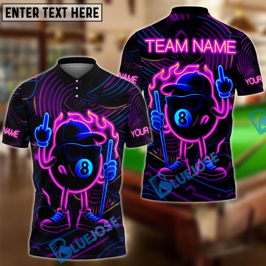 BlueJose Billiards 8 Ball Pool Neon Fire Personalized Name Shirt (4 Colors)