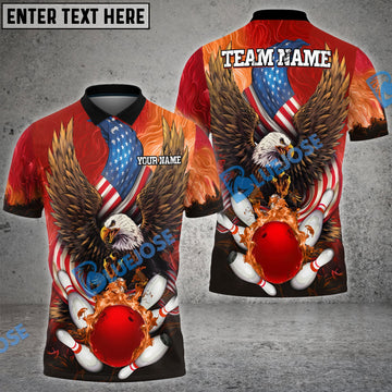 BlueJose Bowling And Pins USA Eagle Flag Multicolor Customized Name 3D Shirt (4 Colors)