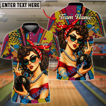 BlueJose Bowling Retro Pin-Up Girl Customized Name, Team Name 3D Shirt (4 Colors)