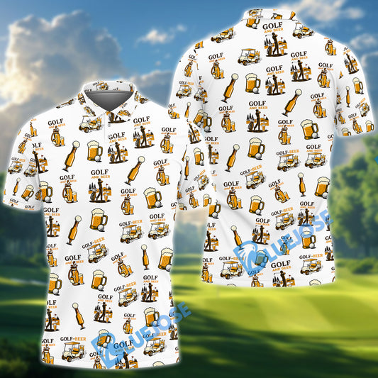 BlueJose Pattern Golf And Beer Polos, Funny Golf Shirt, Crazy Golf Shirts For Men's