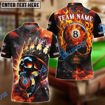 BlueJose Billiards Ball 8 Inferno Skull King Personalized Name Shirt For Kids (4 Colors)